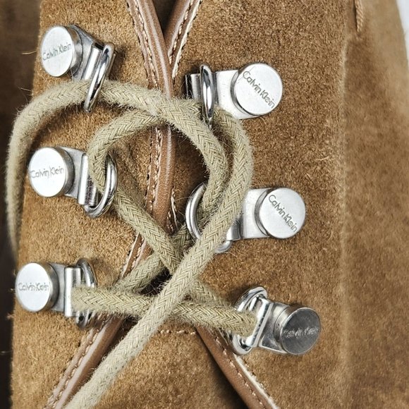 Calvin Klein Penelope Wedge Booties Womens Size 8.5M Tan Suede Lace-Up Ankle - Picture 12 of 16